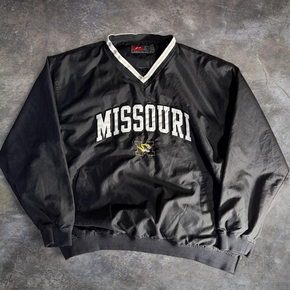 Missouri Tigers Pro Player Black Pullover Windbreaker Jacket Mens Large Mizzou